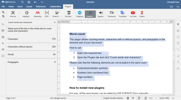 Meet new plugins for ONLYOFFICE Docs: Telegram, HTML and Word counter