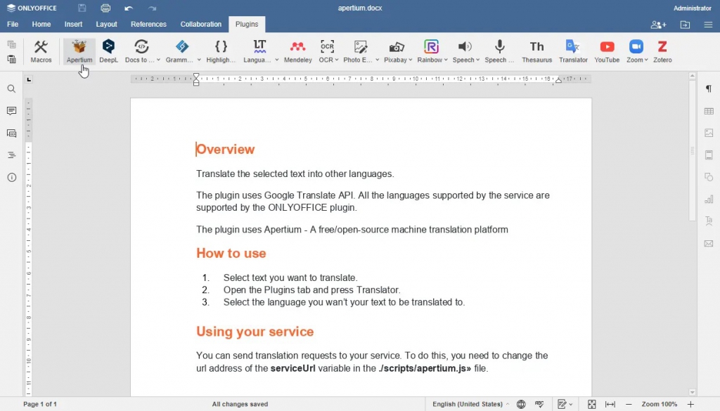 Apertium And Deepl Plugins For Onlyoffice Onlyoffice Blog