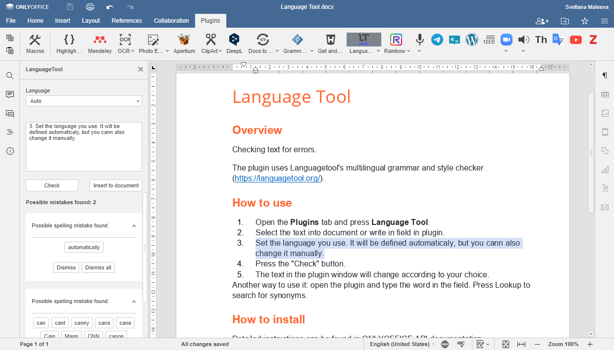 New Plugins For ONLYOFFICE: LanguageTool And Grammalecte | ONLYOFFICE Blog