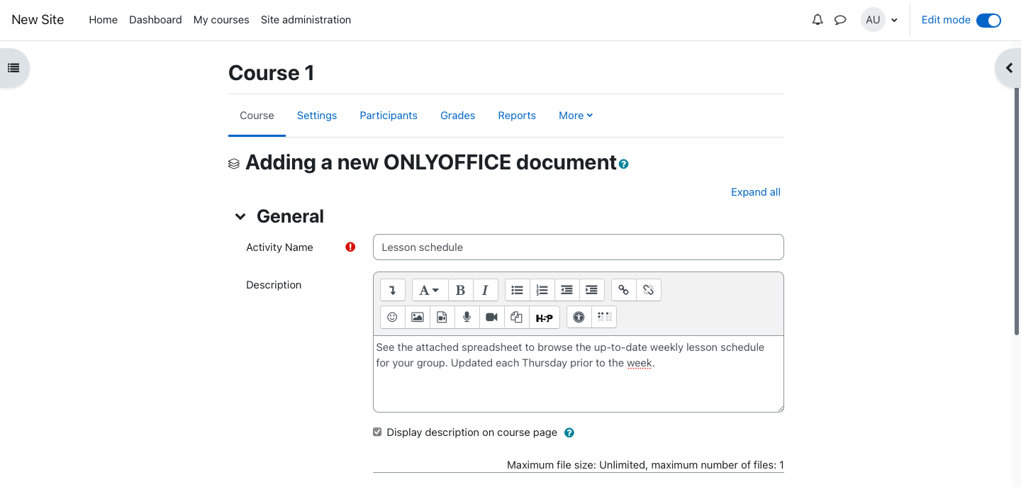 How to use ONLYOFFICE Docs in Moodle 4.0