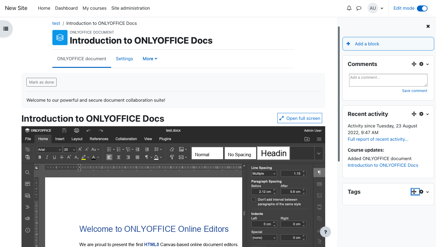 Como usar o ONLYOFFICE Docs no Moodle 4.0