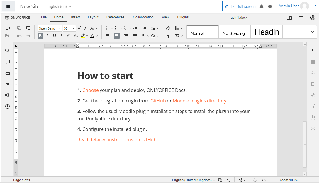 ONLYOFFICE connector v.2.2.0 for Moodle