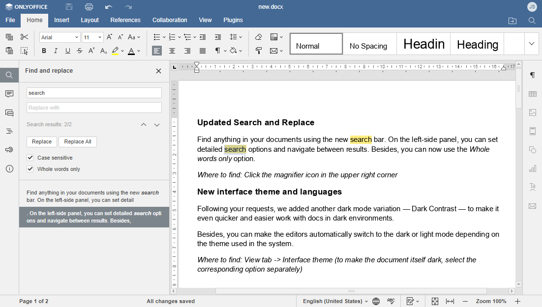 O ONLYOFFICE Docs v7.2 foi lançado: mercado de plug-ins, visualizador ao vivo, ligaduras, novos campos de formulário, IU atualizada e muito mais