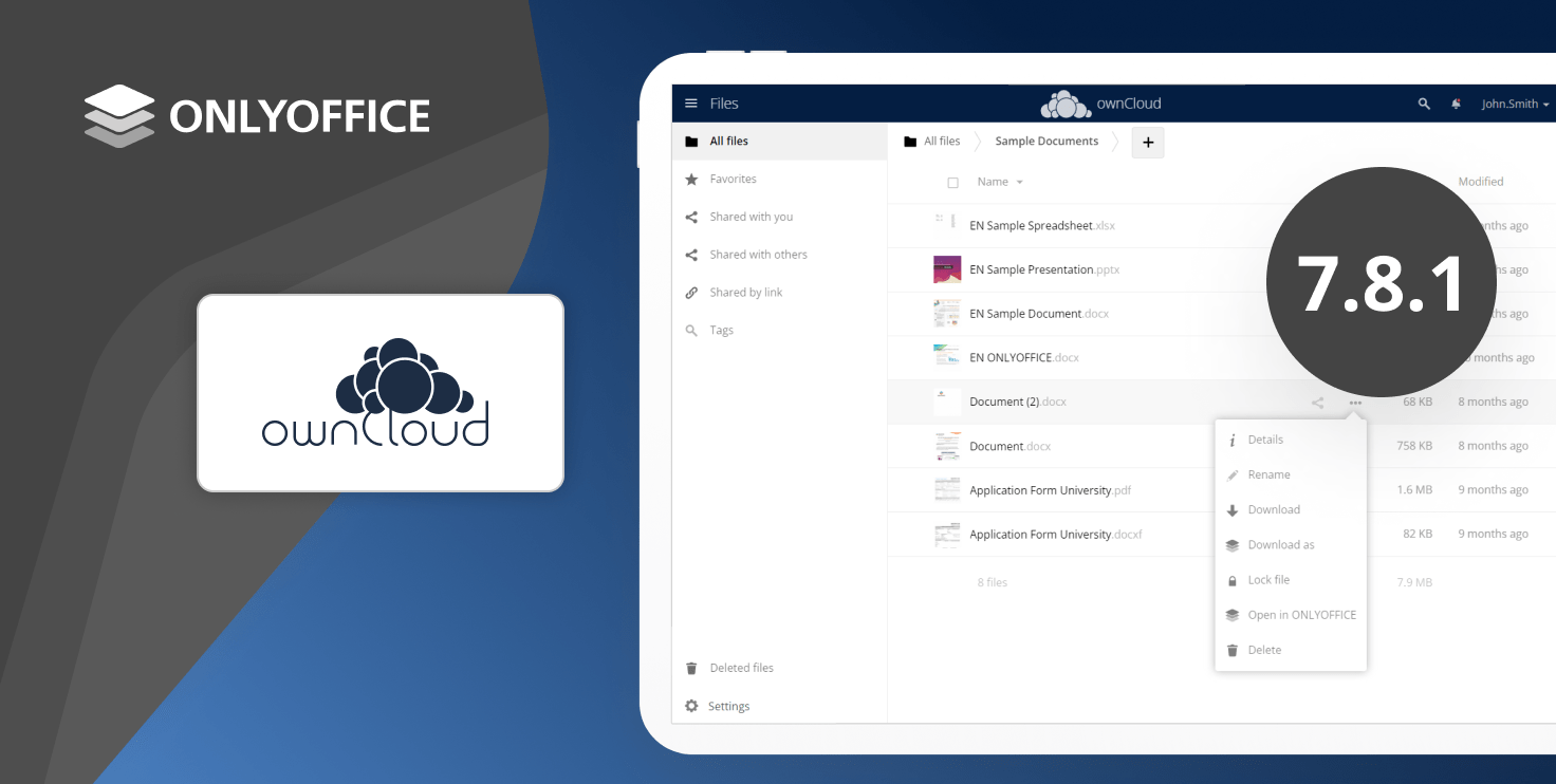 ONLYOFFICE connector for ownCloud: version 7.8.1 is available with new security settings and Danish interface