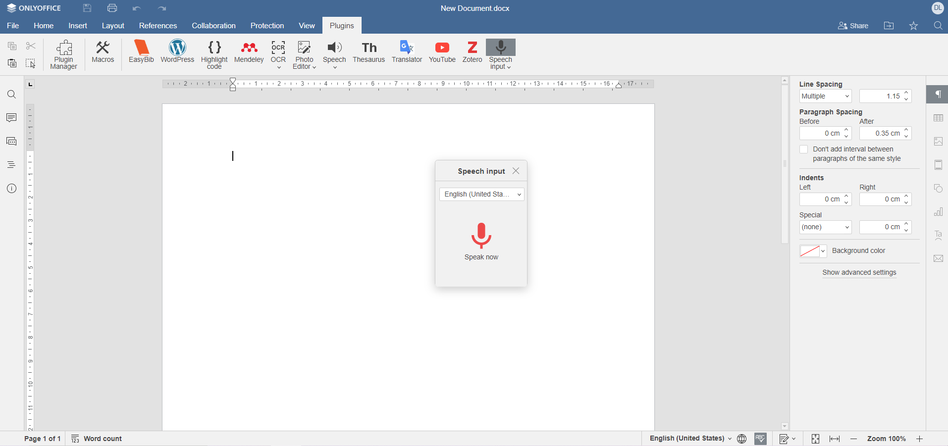 Convert speech to text in ONLYOFFICE Docs using new Speech Input plugin