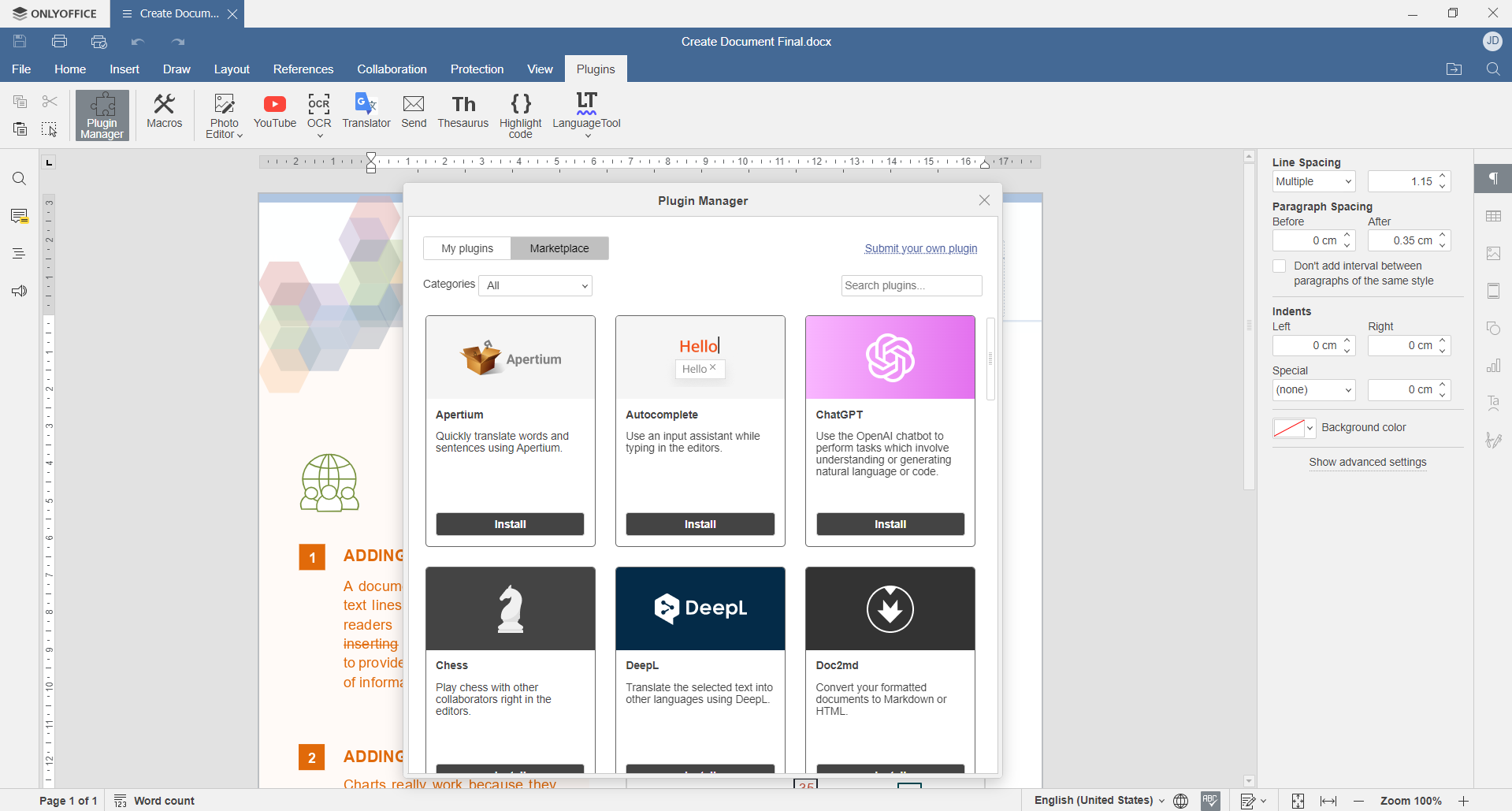 ONLYOFFICE Desktop Editors v7.4 released: form templates gallery, plugin manager, new print settings and more