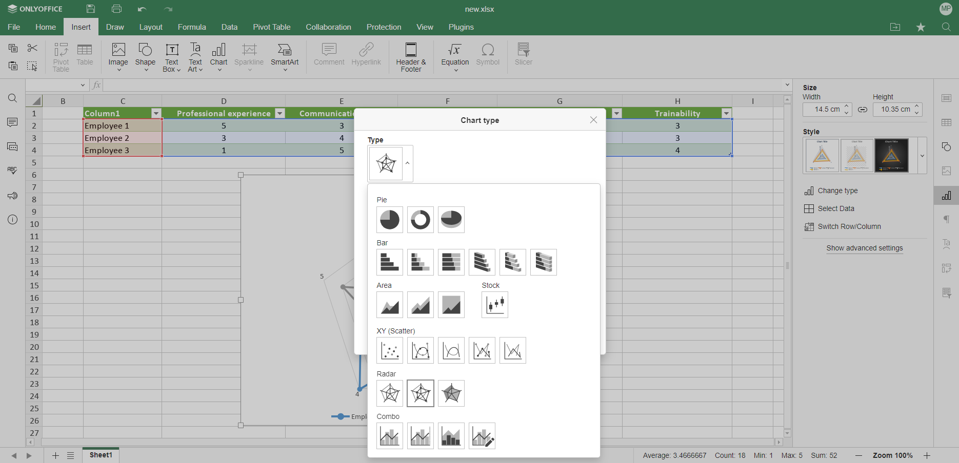 What is a radar chart and how to create it in Excel sheets?