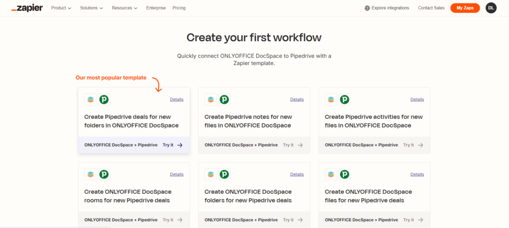 ONLYOFFICE DocSpace and Pipedrive integration using Zaps