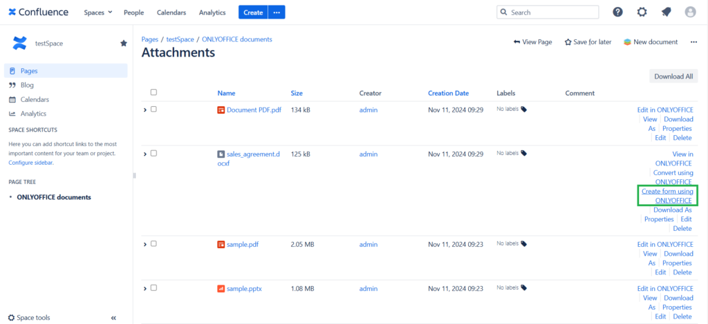 ONLYOFFICE connector for Confluence v6.1: how to work on PDF forms