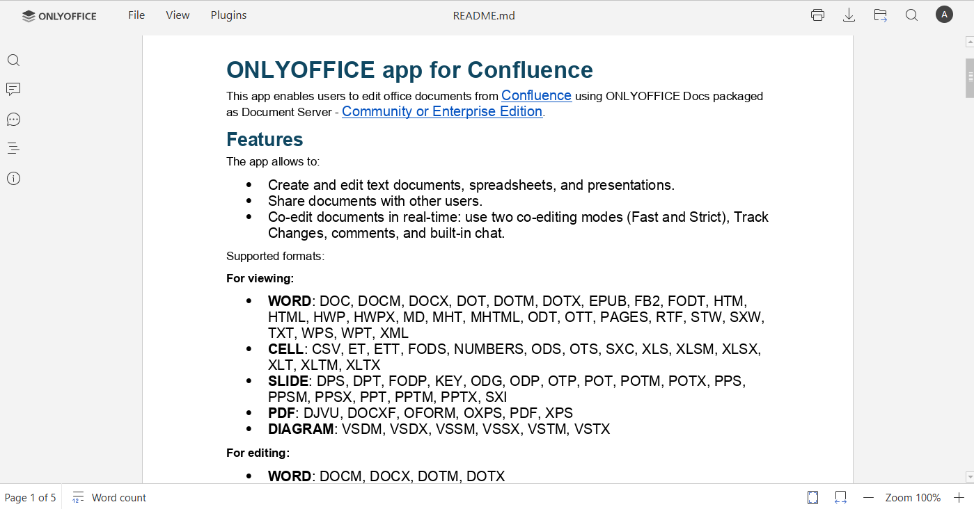 ONLYOFFICE connector v6.3.0 for Confluence: .vsdx, .md, .odg files & security updates