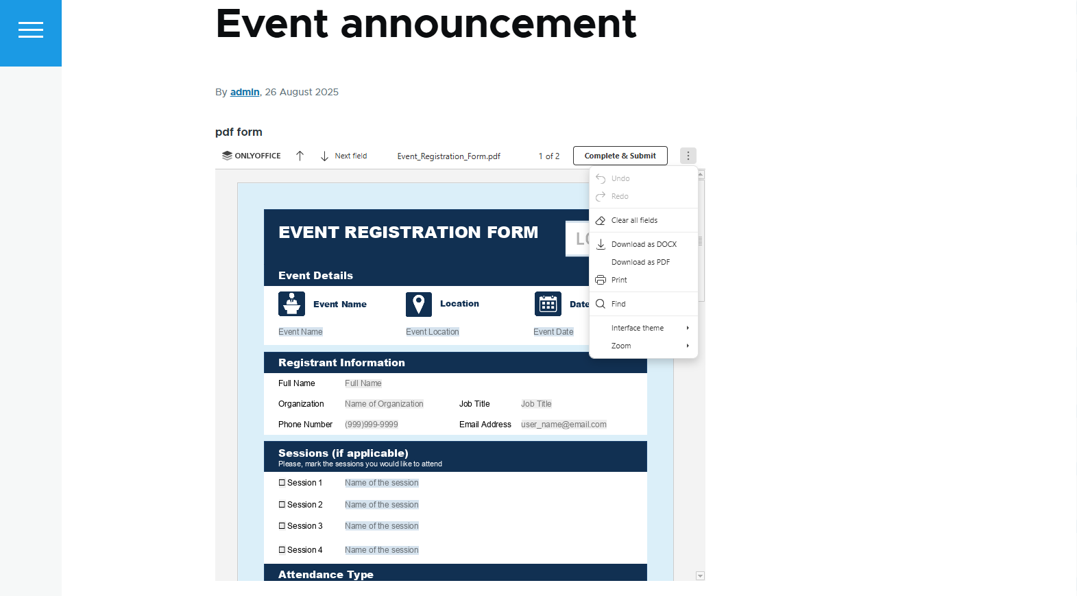 ONLYOFFICE connector for Drupal: create, edit, and publish PDF forms and manage submissions