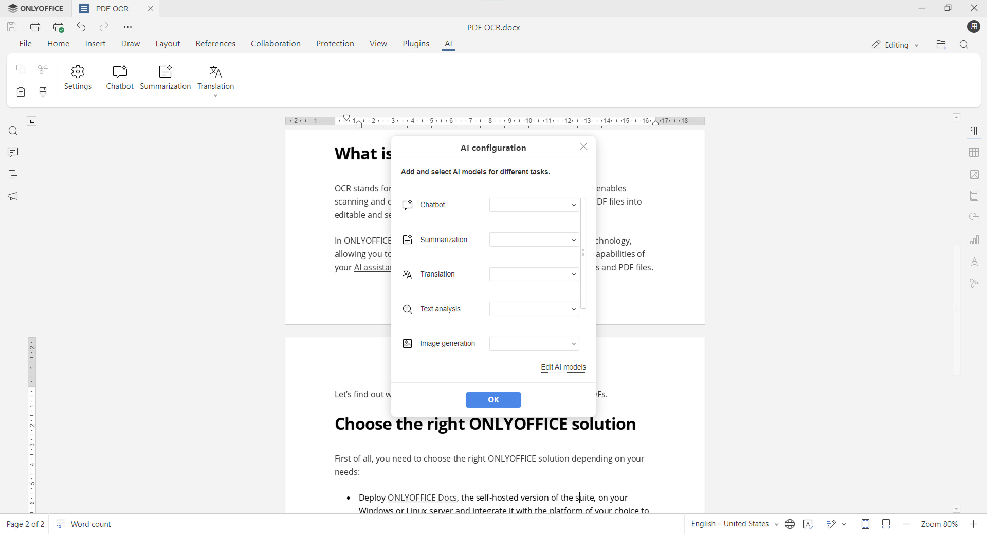 How to connect Zhipu AI to ONLYOFFICE AI plugin