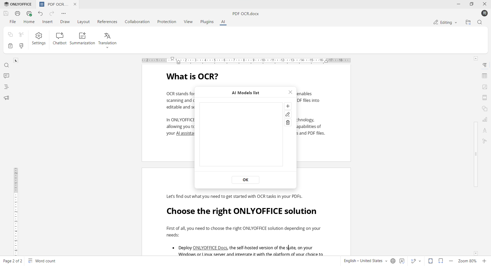 How to connect Zhipu AI to ONLYOFFICE AI plugin