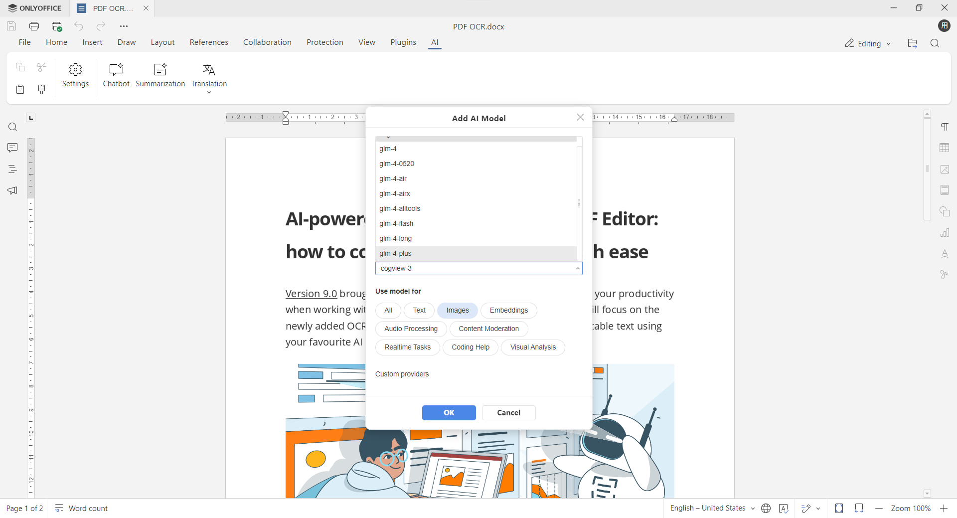 How to connect Zhipu AI to ONLYOFFICE AI plugin