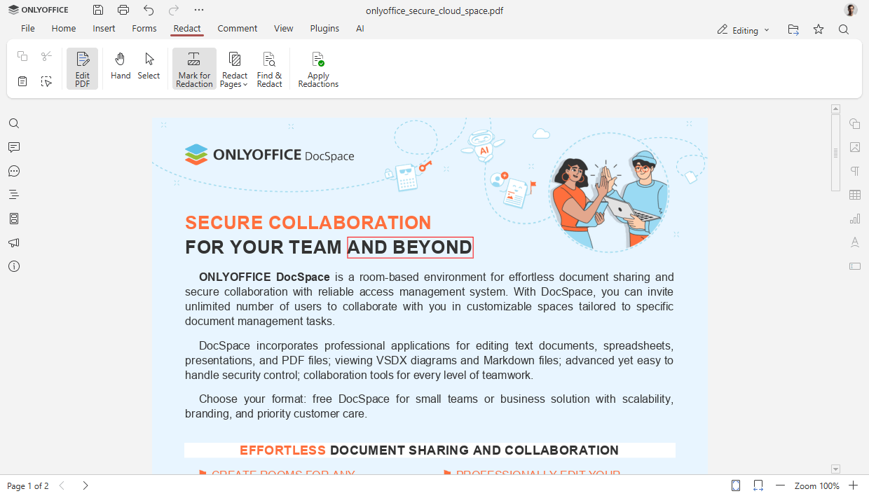 ONLYOFFICE Docs 9.1 released: A more powerful PDF Editor with Redact and new annotations, faster formulas, and more