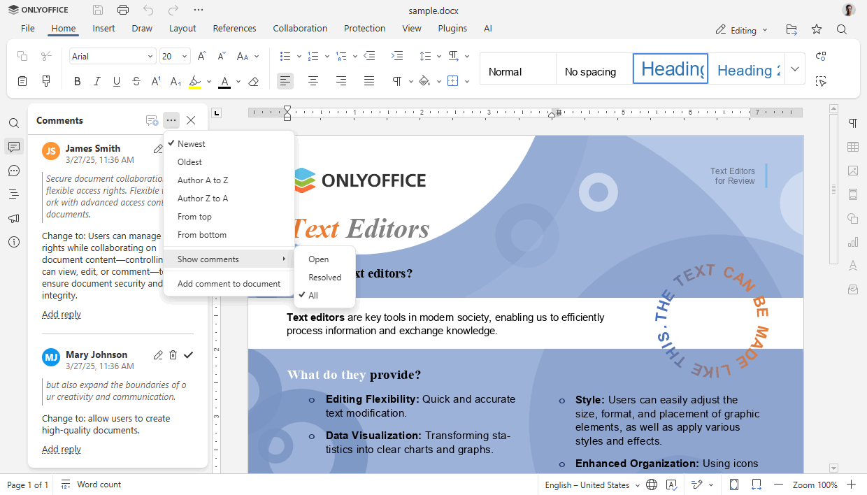 ONLYOFFICE Docs 9.1 released: A more powerful PDF Editor with Redact and new annotations, faster formulas, and more