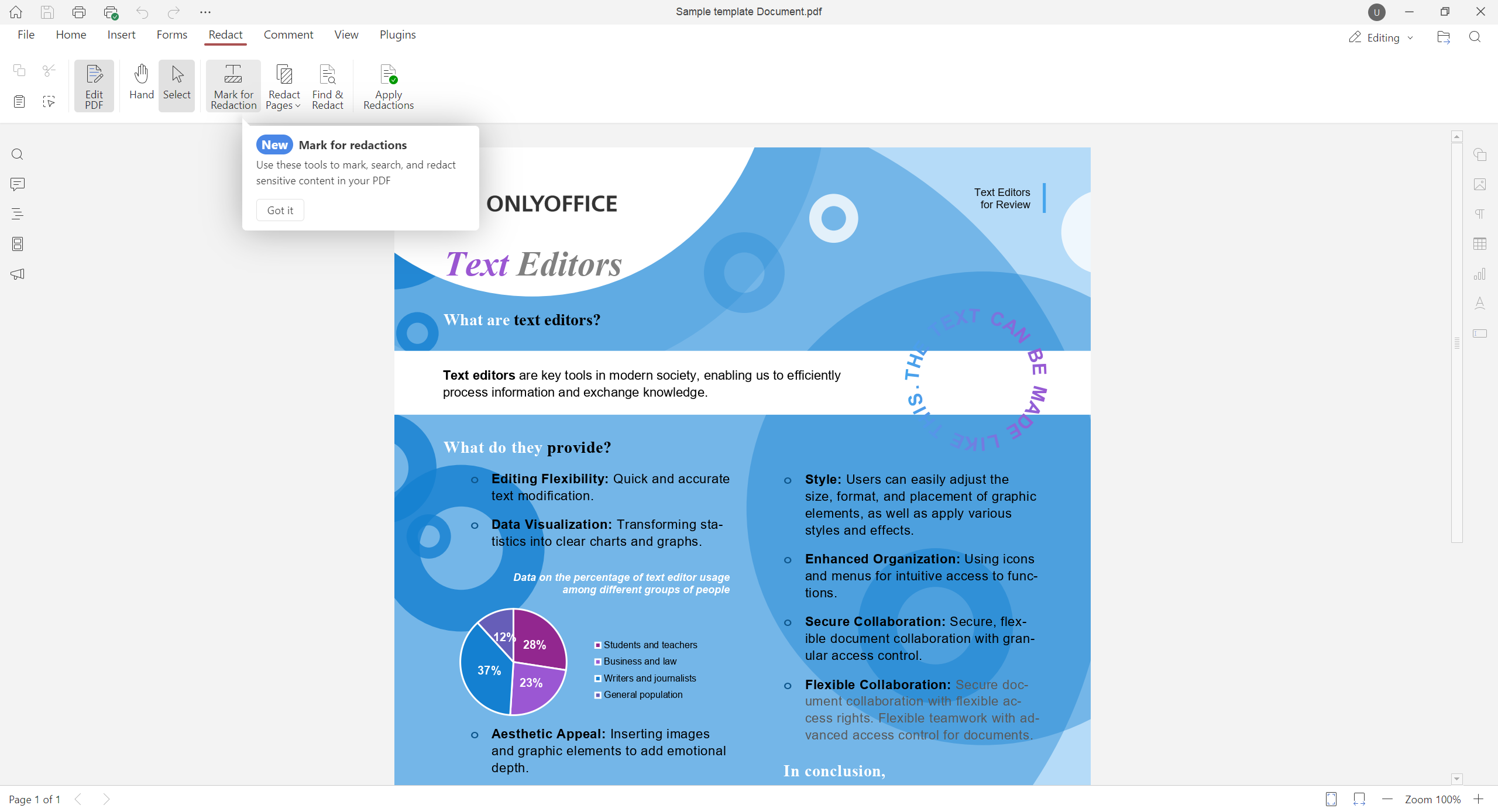 Meet ONLYOFFICE Desktop Editors 9.1: content redacting and new annotations in PDFs, improved formulas in sheets and more convenient file recovery
