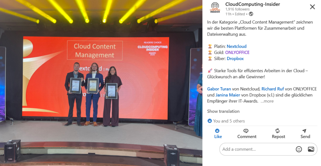 ONLYOFFICE wins Gold at Cloud Computing Insider Awards 2025 ...