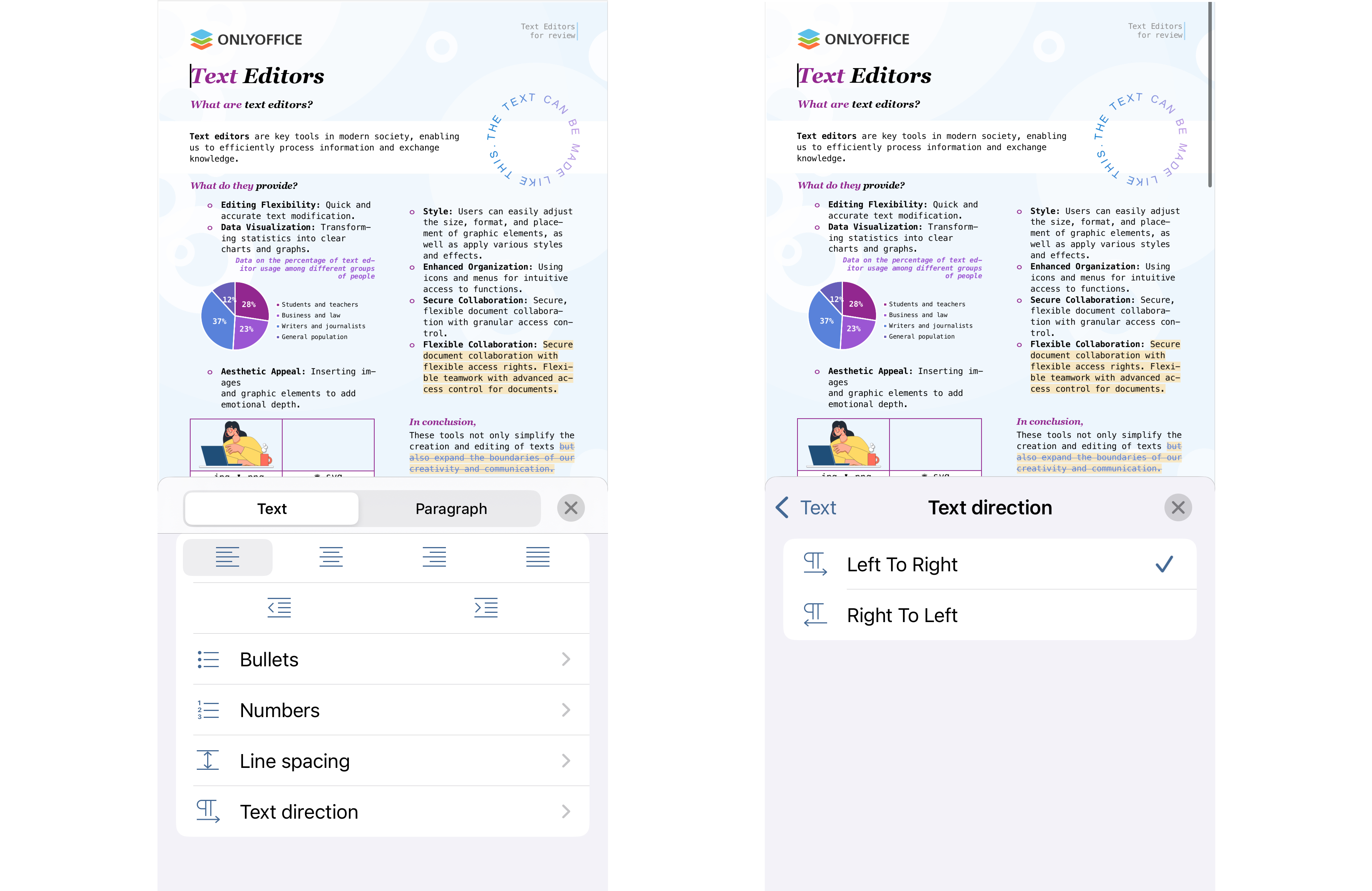 ONLYOFFICE Documents v9.1 for iOS: AI assistant, role-based form filling, RTL text direction, and more