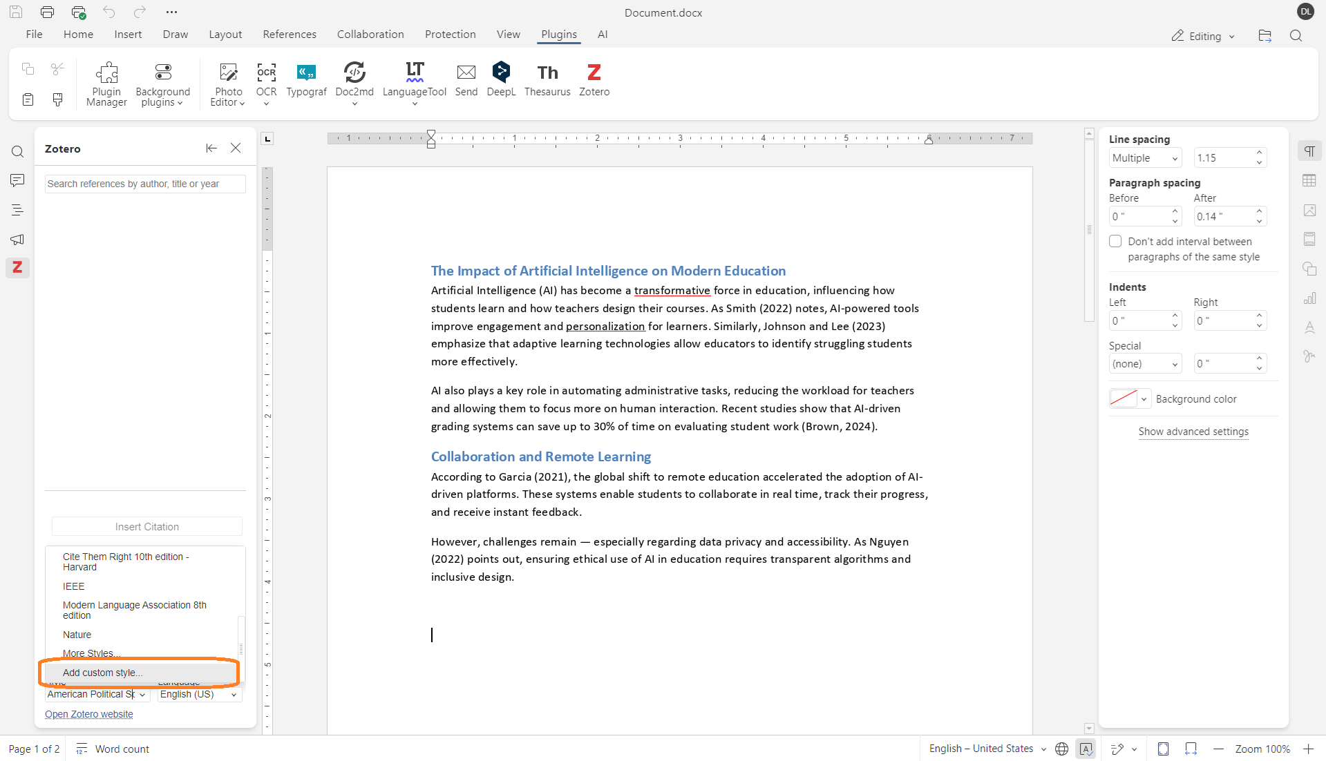 Updated Zotero plugin for ONLYOFFICE: offline mode, custom styles, and improved citation management
