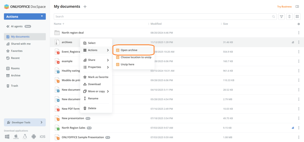 New ZipArchives plugin for ONLYOFFICE DocSpace: open and extract ZIP files