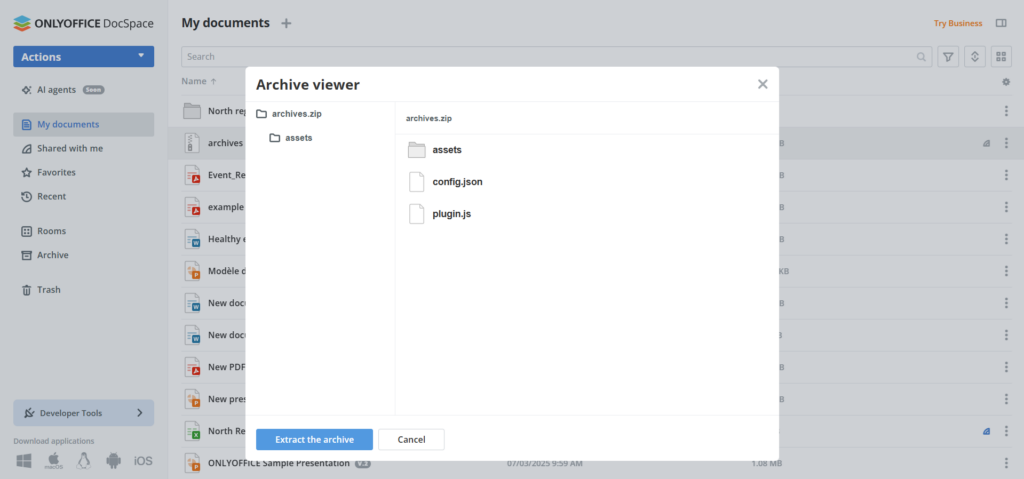 Preview Zip Ru New ZipArchives plugin for ONLYOFFICE DocSpace: open and extract ZIP files