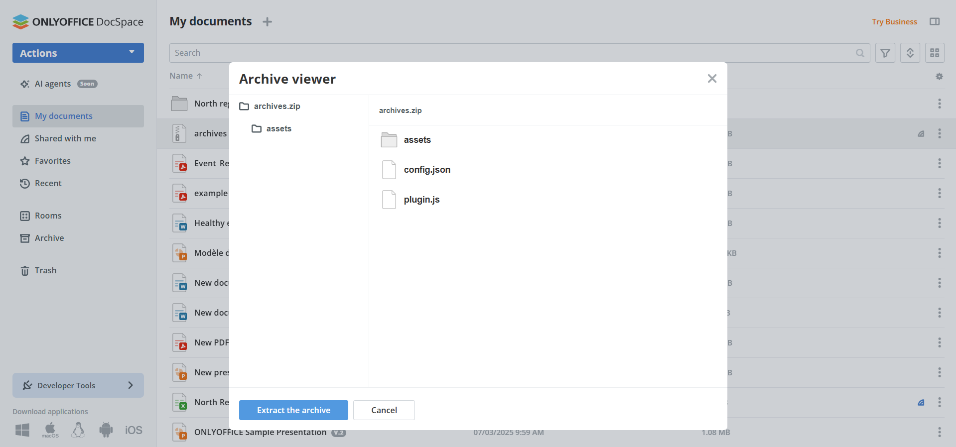 Nuevo plugin ZipArchives para ONLYOFFICE DocSpace: abre y extrae archivos ZIP