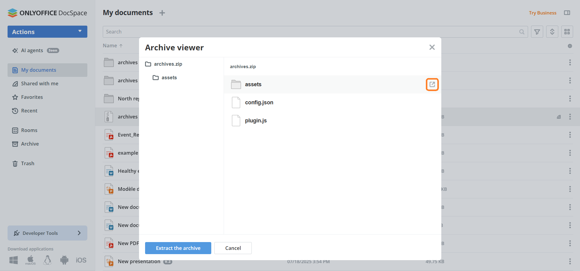 Nuevo plugin ZipArchives para ONLYOFFICE DocSpace: abre y extrae archivos ZIP