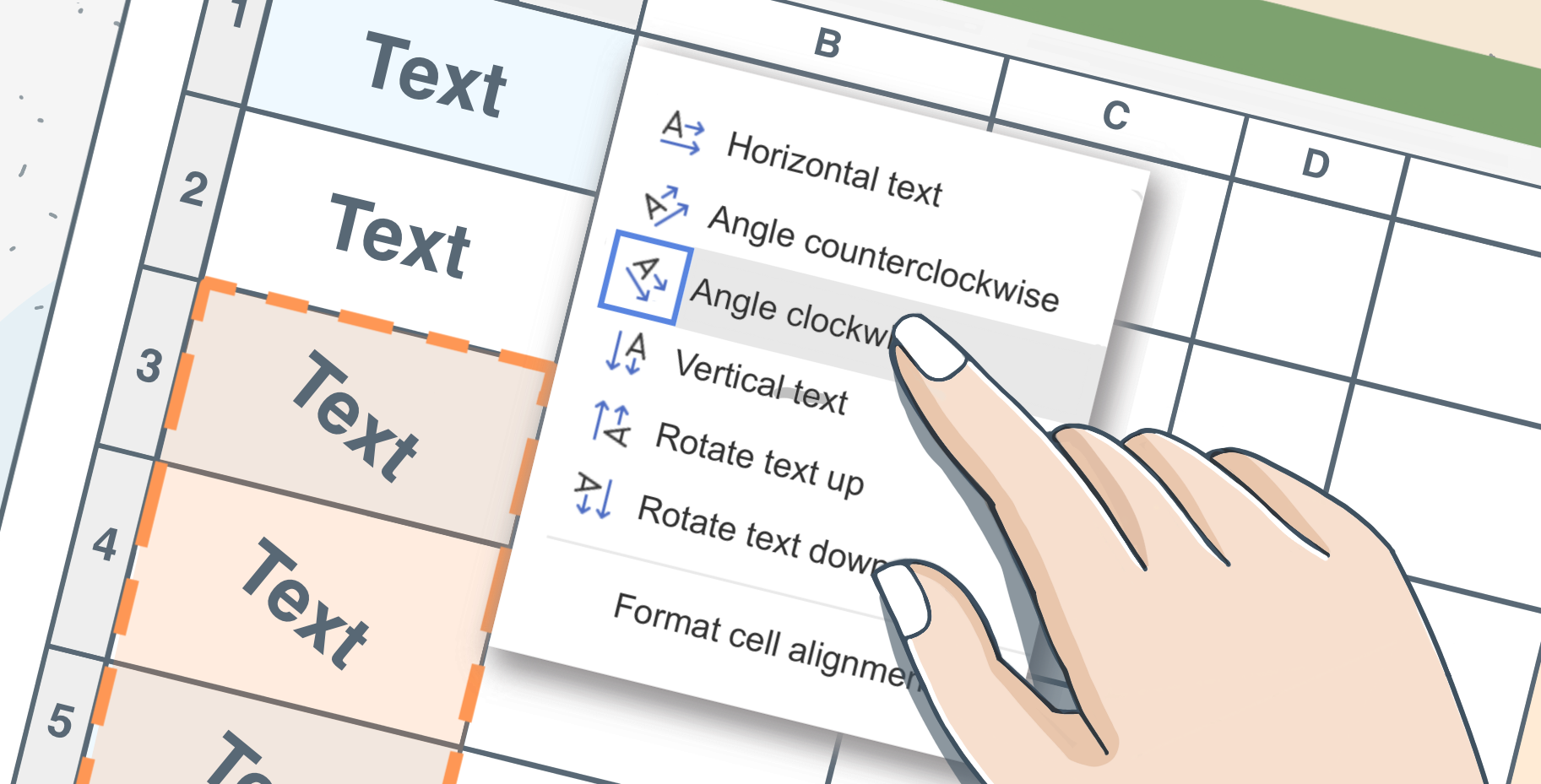 How to change text direction in Excel (rotate or RTL)