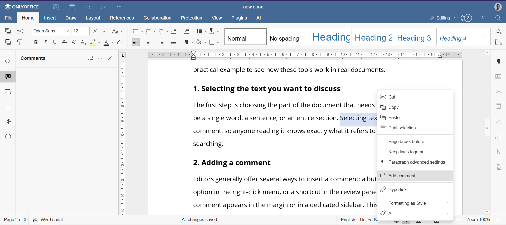Handling comments in Word