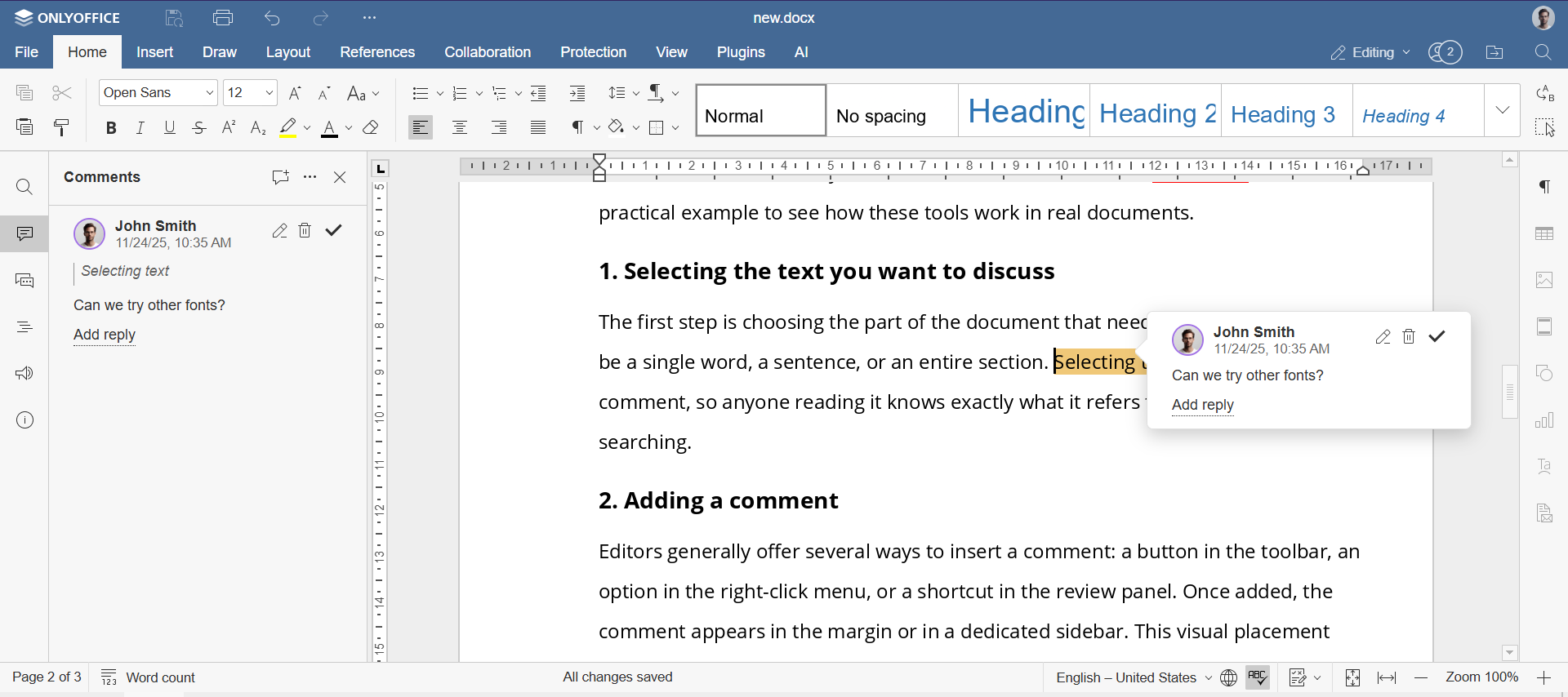 Handling comments in Word