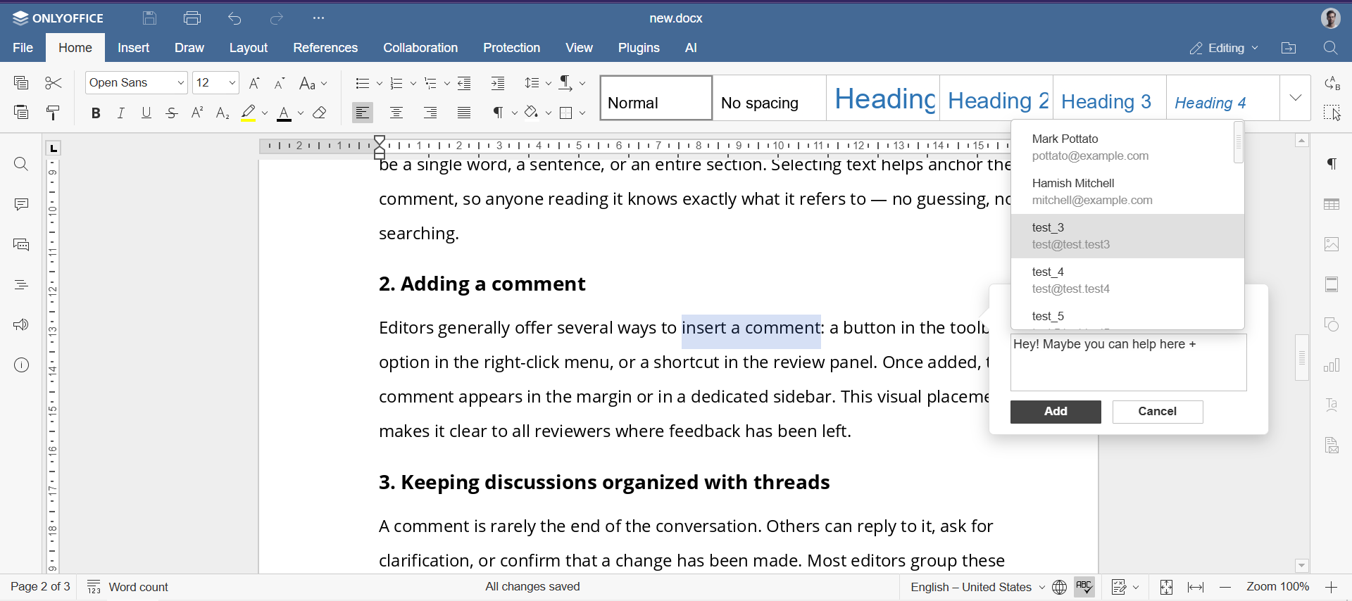 Handling comments in Word