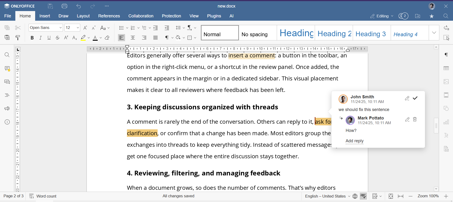 Handling comments in Word