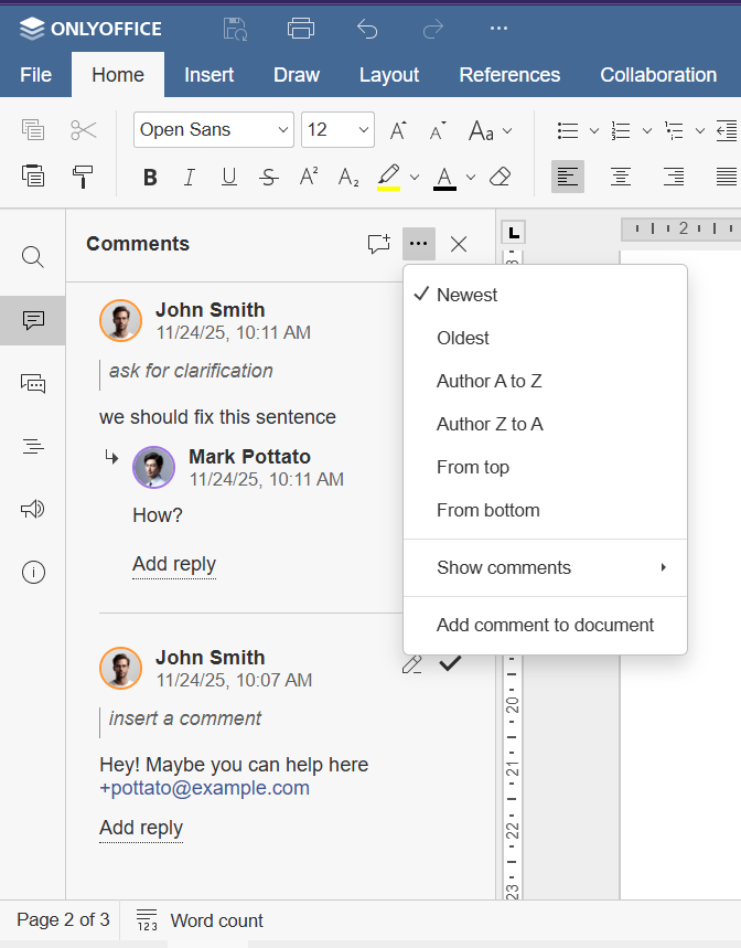 Handling comments in Word