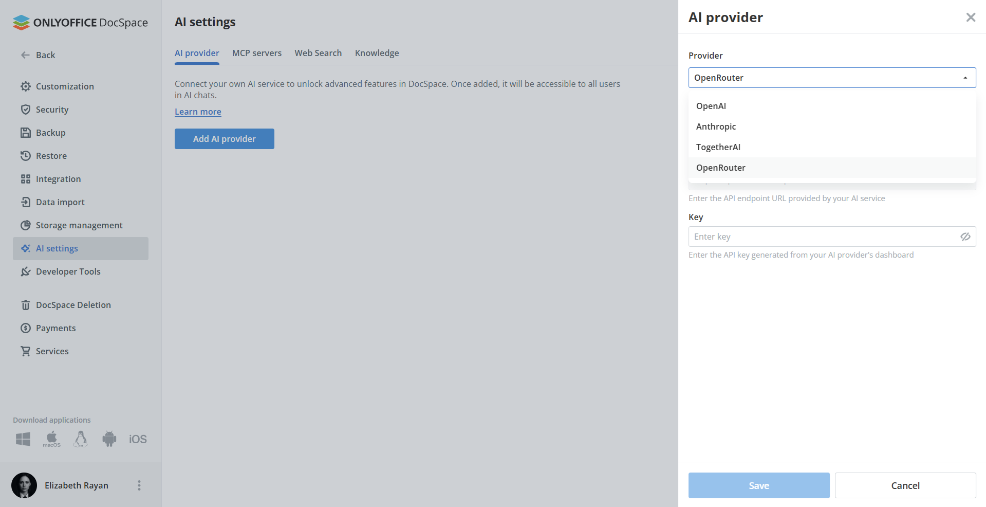 كيفية ربط OpenRouter بـ ONLYOFFICE