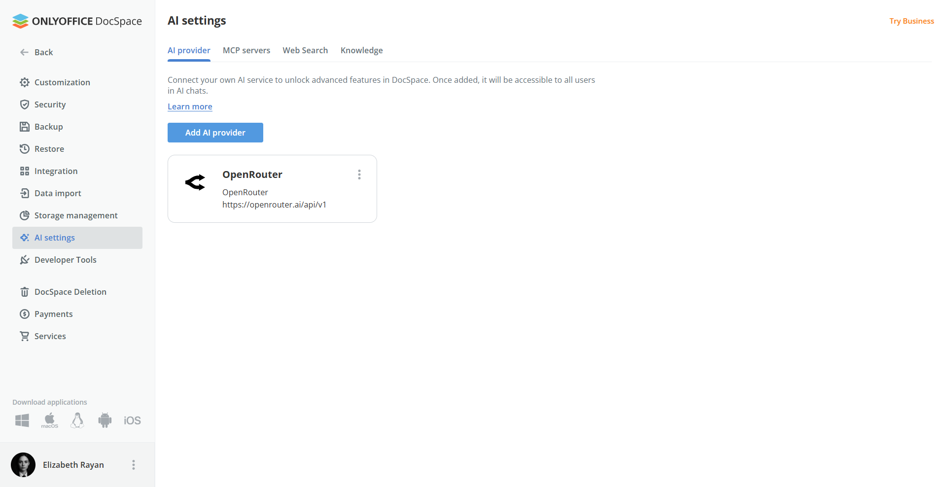 كيفية ربط OpenRouter بـ ONLYOFFICE