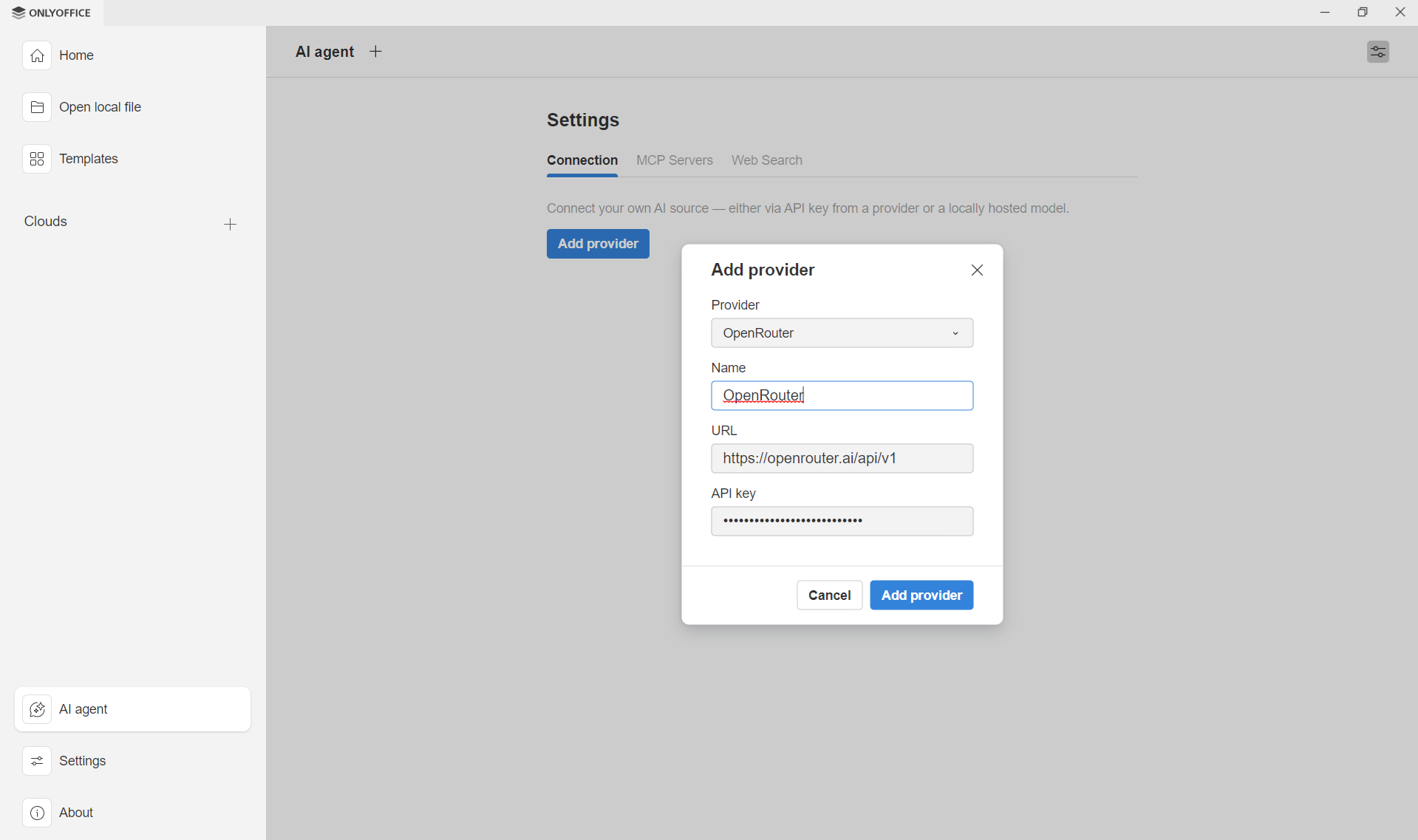 كيفية ربط OpenRouter بـ ONLYOFFICE