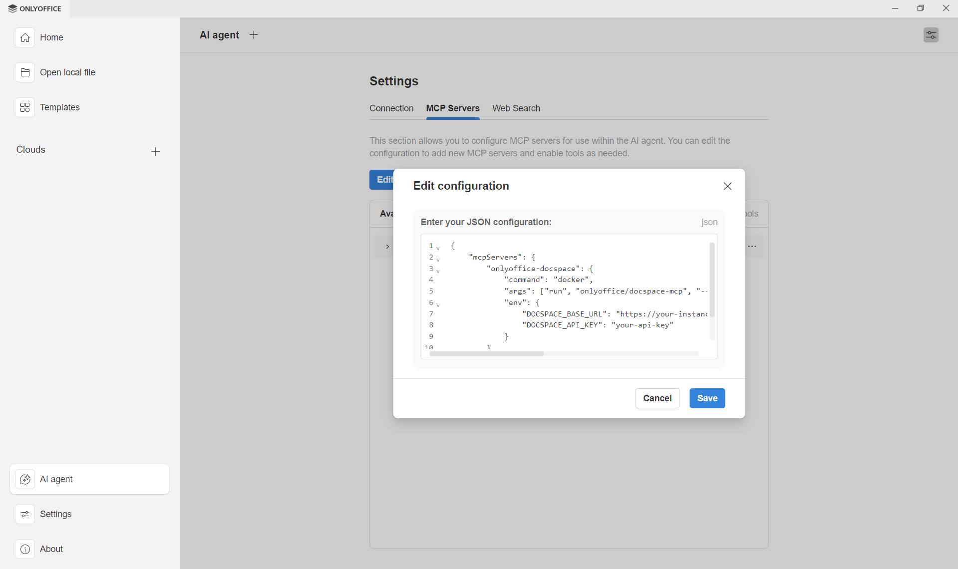 How to сonnect the ONLYOFFICE DocSpace MCP Server to Desktop Editors