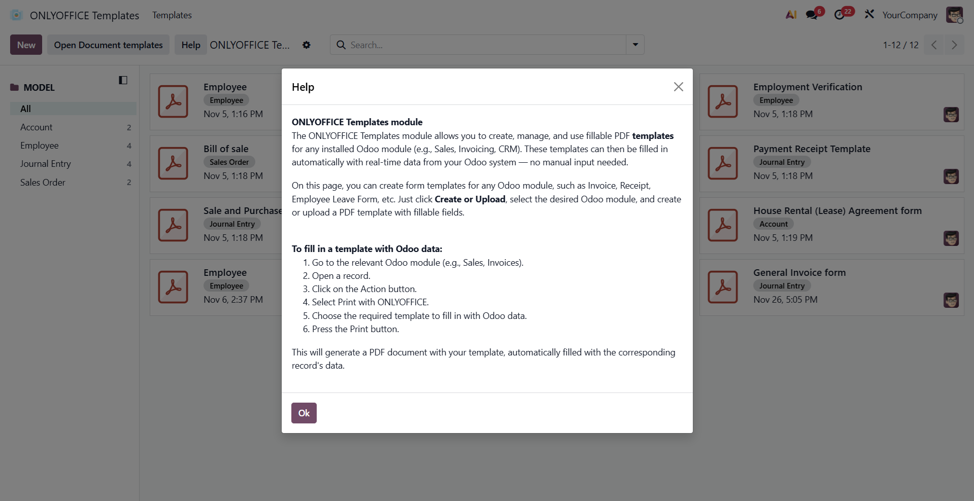 ONLYOFFICE connectors for Odoo updated: advanced file sharing, improved form creation, and extended format support