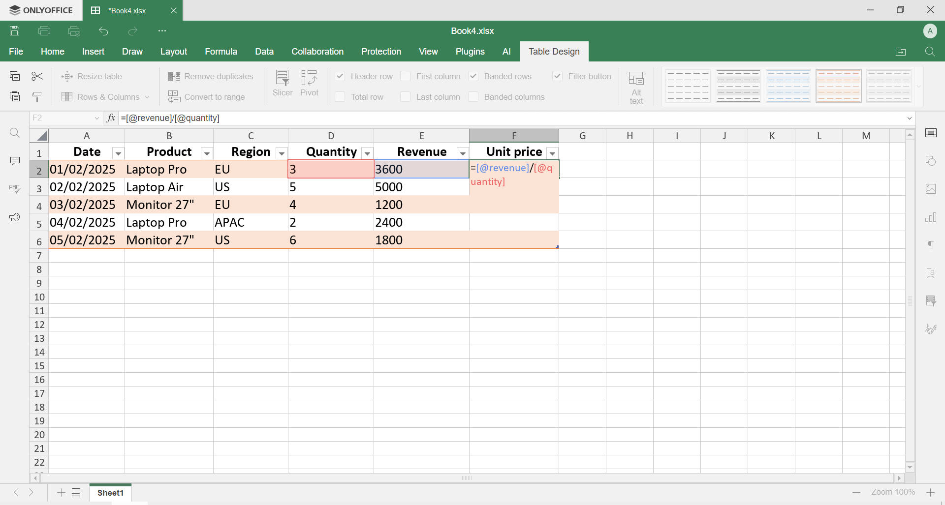 Excel table design explained