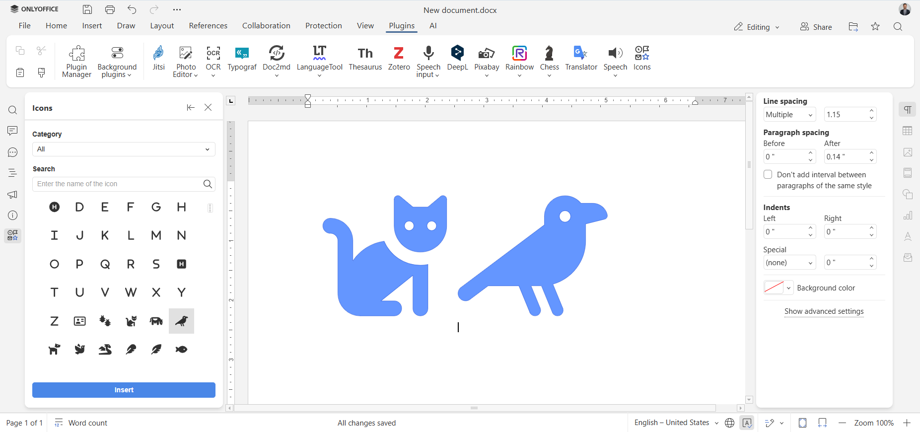New Icons plugin for ONLYOFFICE: insert customizable icons into your documents with ease