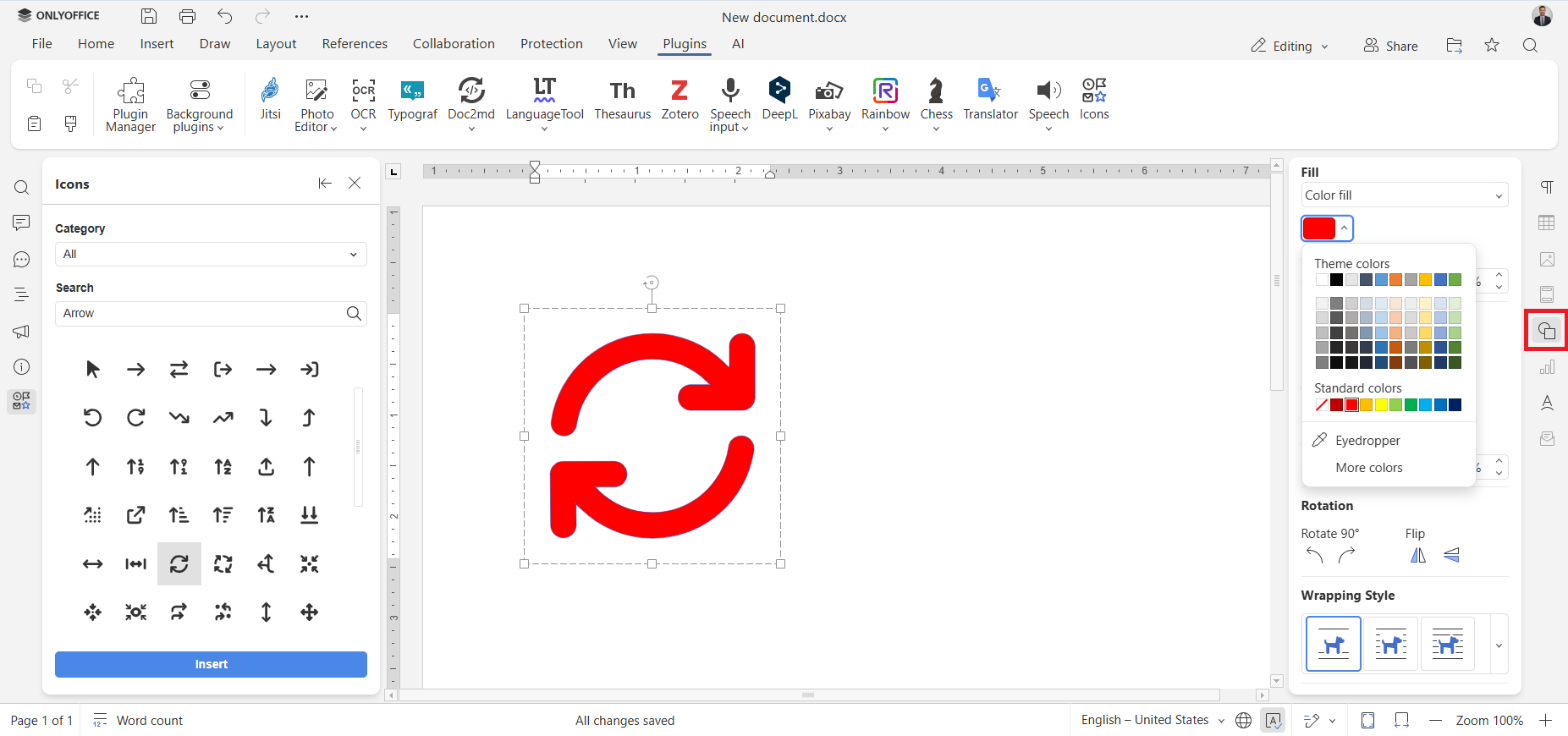 New Icons plugin for ONLYOFFICE: insert customizable icons into your documents with ease