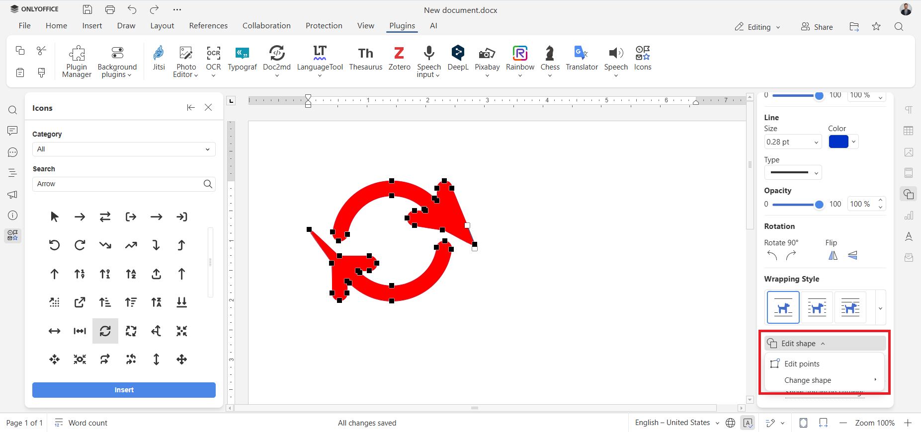 New Icons plugin for ONLYOFFICE: insert customizable icons into your documents with ease