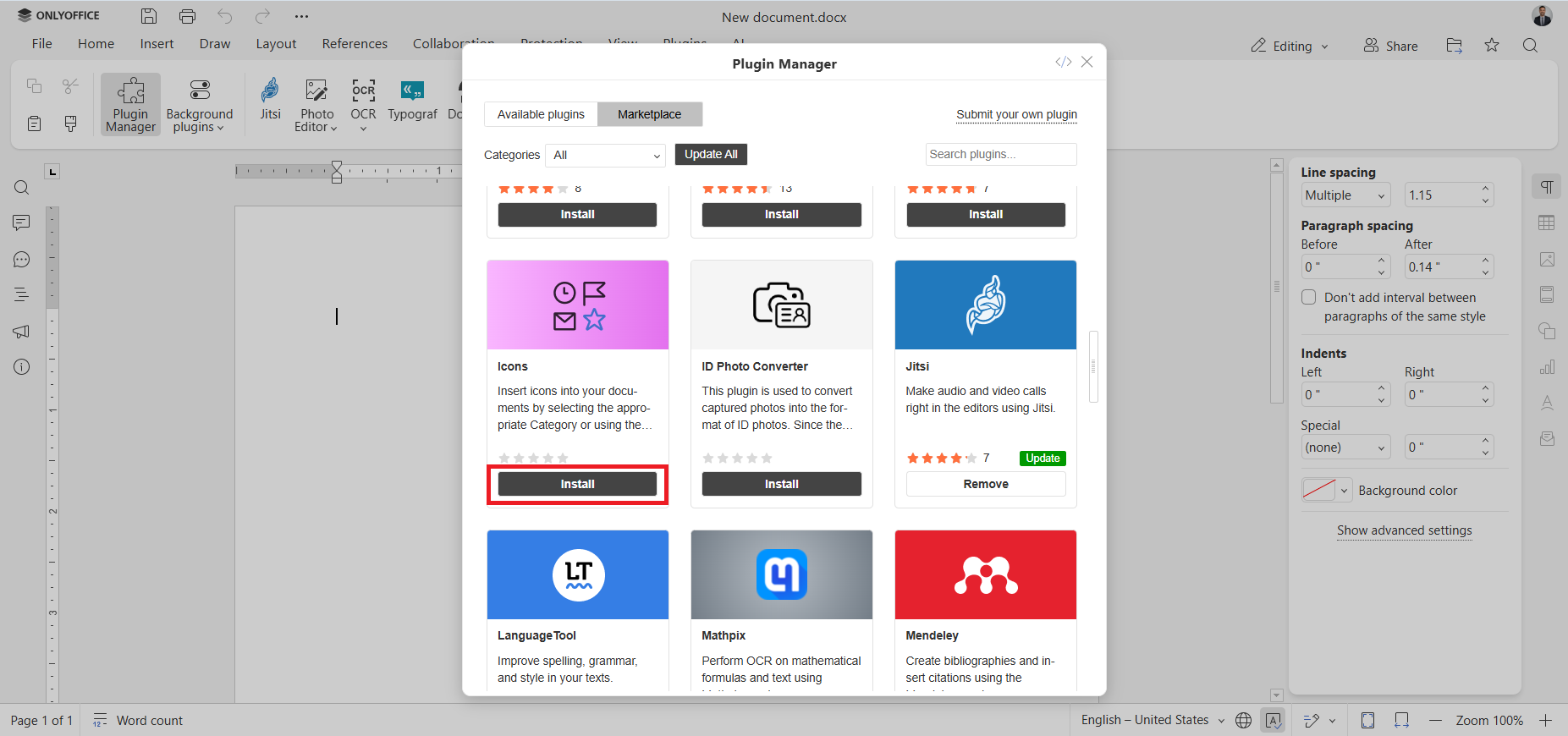 New Icons plugin for ONLYOFFICE: insert customizable icons into your documents with ease
