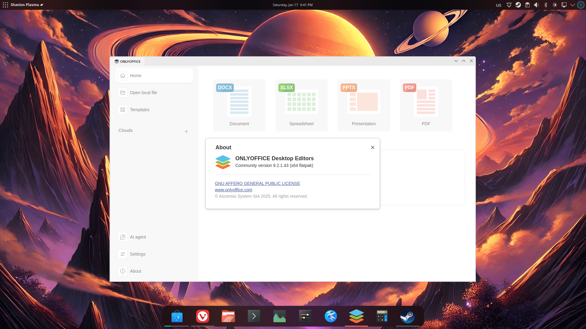 ONLYOFFICE Desktop Editors es oficialmente la suite ofimática predeterminada en ShaniOS
