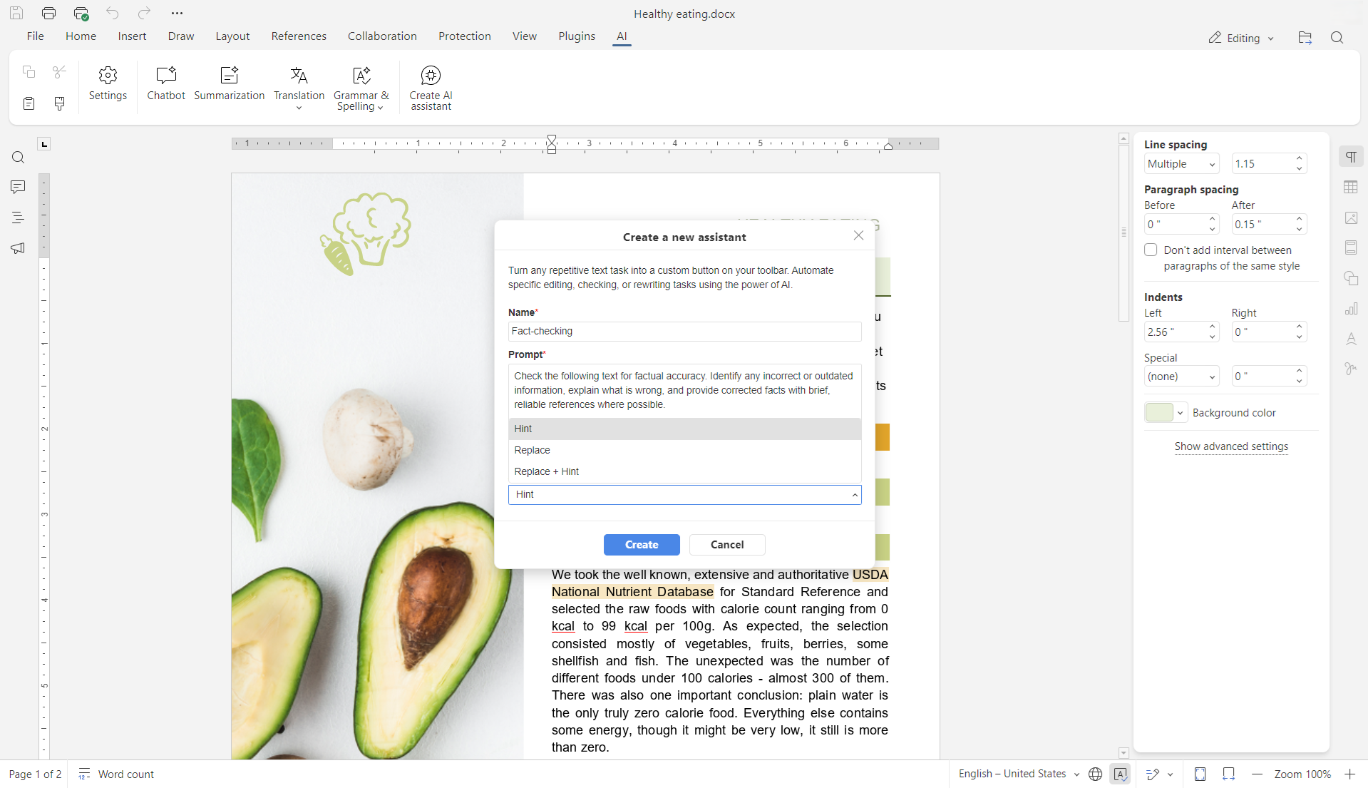 New in ONLYOFFICE AI plugin: create your own assistants