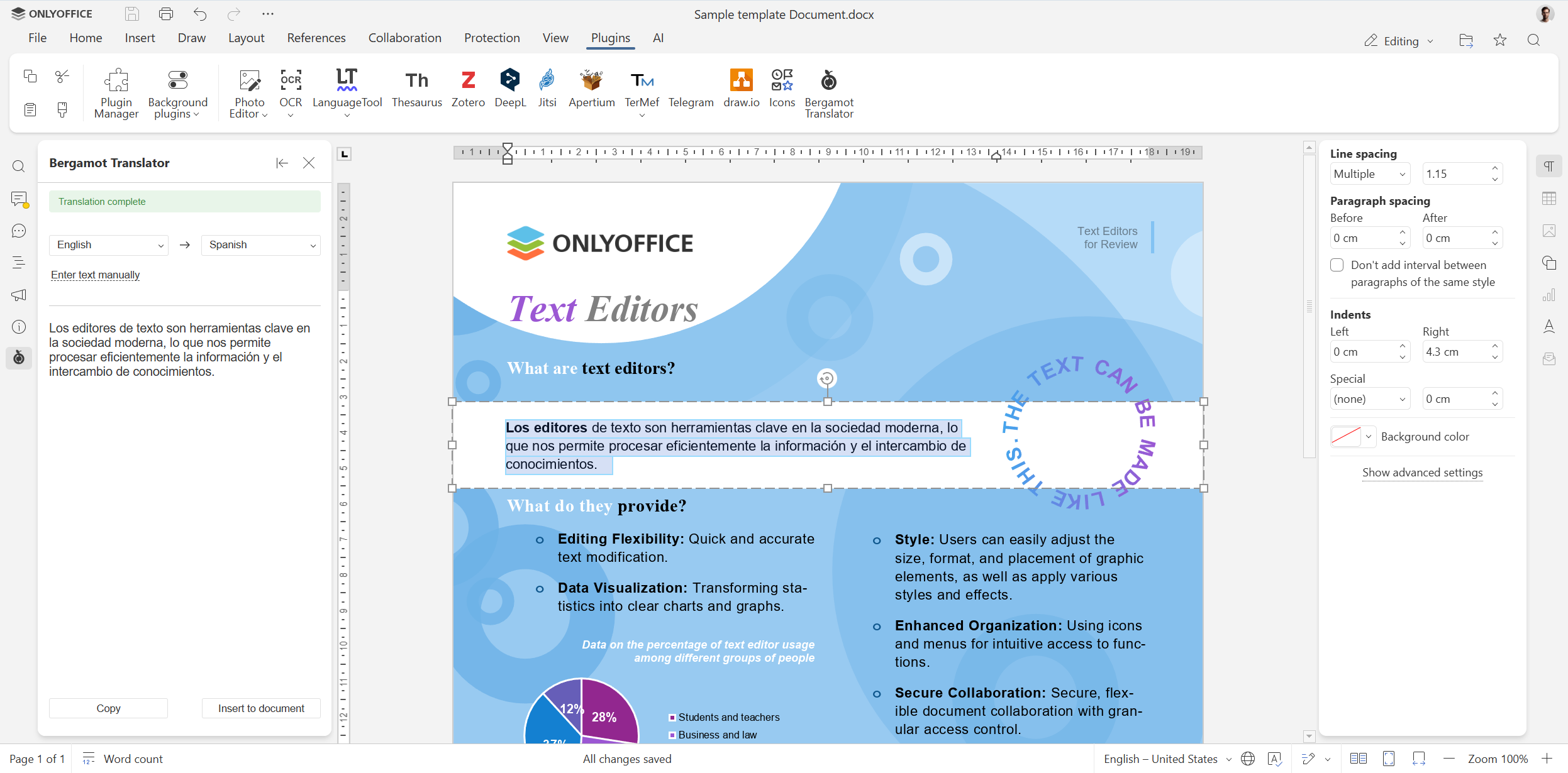 Introducing the Bergamot plugin for ONLYOFFICE: offline AI-based translation for your documents