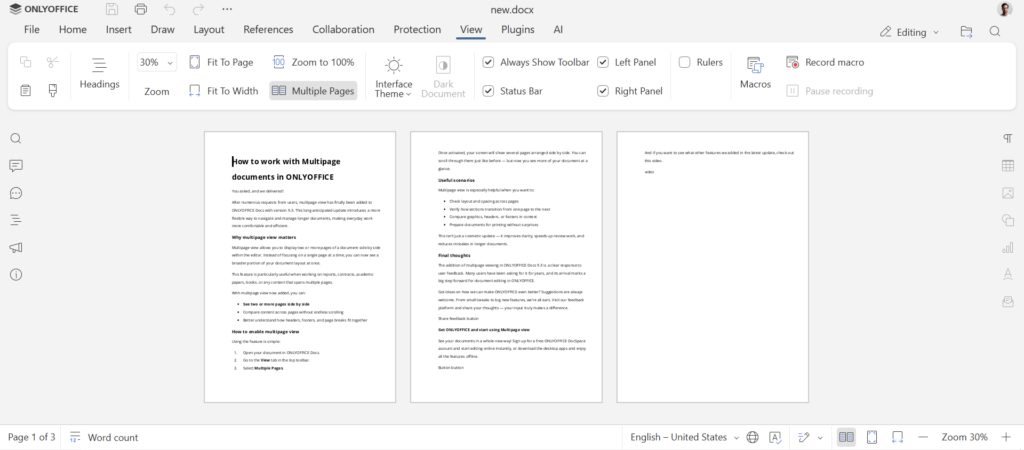 How to work with Multipage documents in ONLYOFFICE