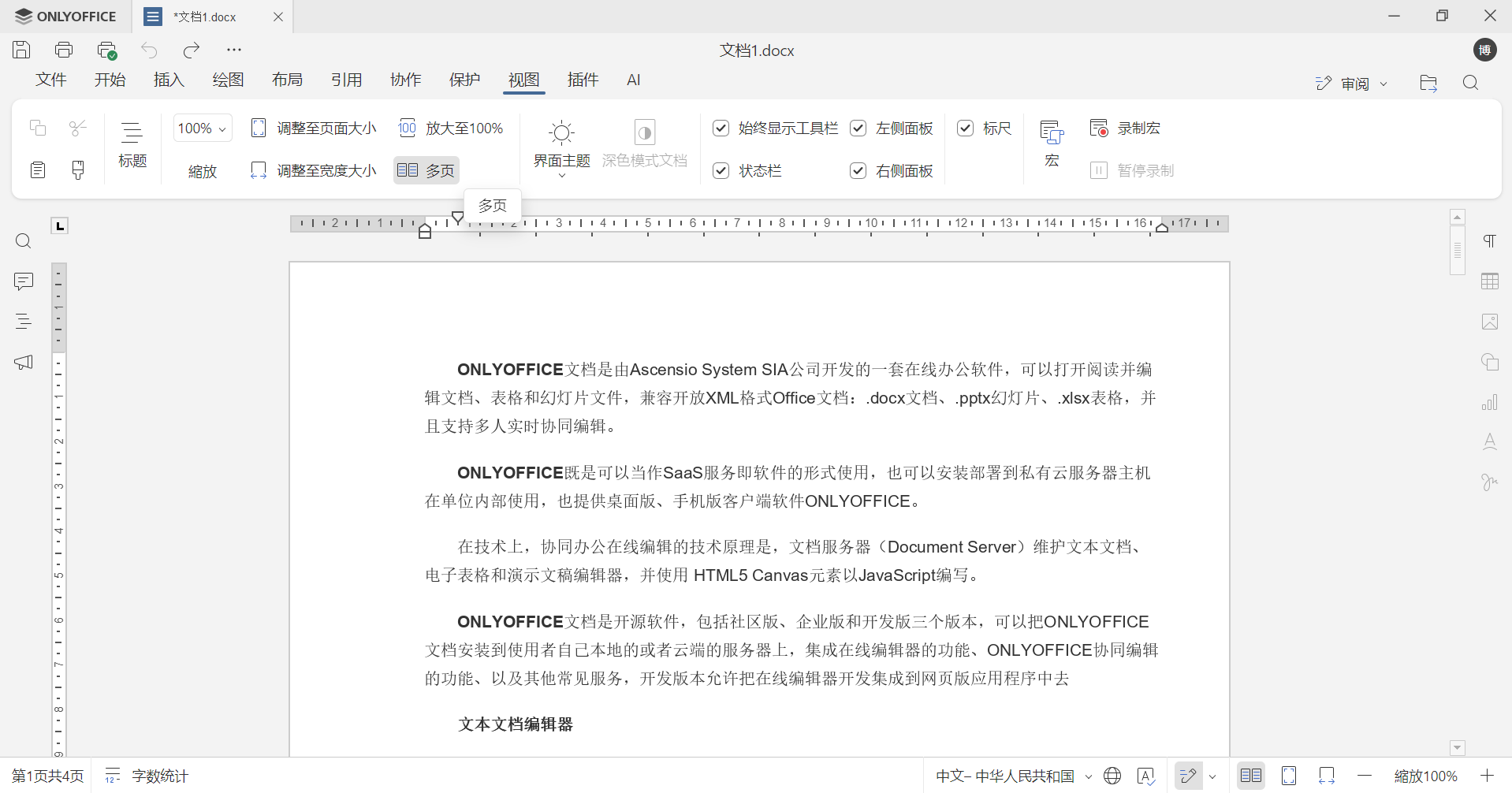 如何在 ONLYOFFICE 中使用多页视图