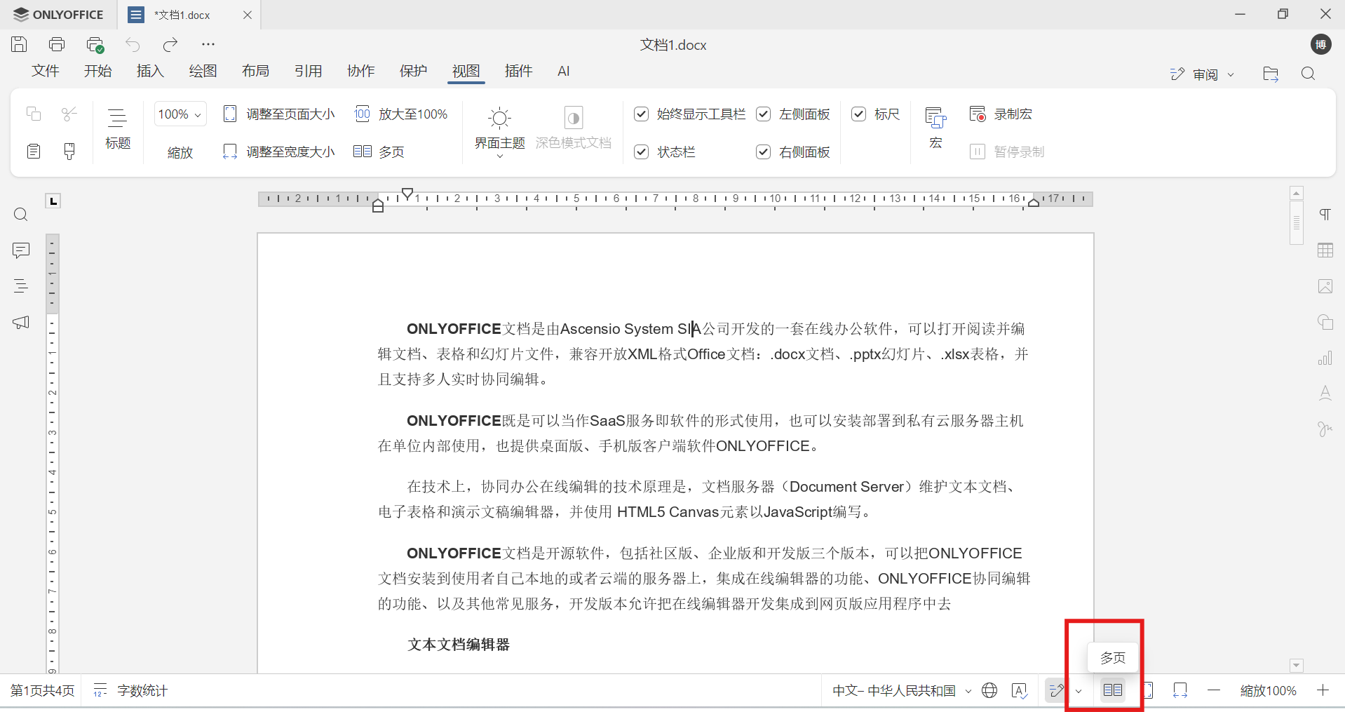 如何在 ONLYOFFICE 中使用多页视图
